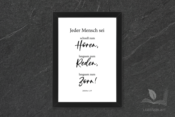 Text: "Jeder Mensch sei schnell zum..."